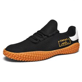 Spring and Summer Flying Woven Casual Shoes Large Men's Shoes Beathable Korean Forrest Gump Sneakers (Option: Black-42)